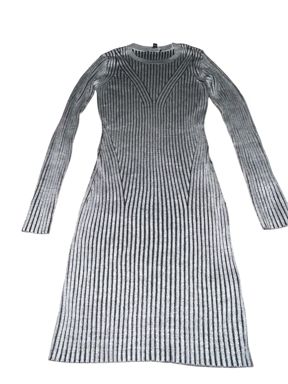 Express stretch Long Sleeve Ribbed Knit Dress in Gray & black. SizeS